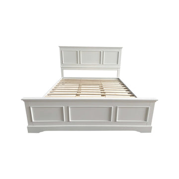 Queen Bed Frame in Solid Wood with Slats Support in White colour - RnR Galore