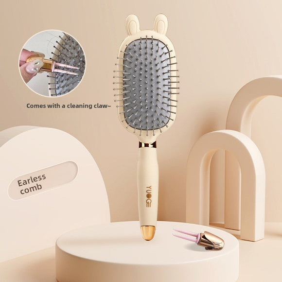 Rabbit ear comb Soft Touch Air Cushion Hair Brush with Built - in Cleaning Claw Detangling Massage Comb for Wet and Dry Hair Gentle Scalp Care - RnR Galore