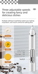 Rechargeable 3 - in - 1 Milk Frother Set with Metal Stand - Handheld Electric Whisk, Egg Beater & Mixing Hook - 3 Speed Foam Maker for Coffee, Lattes & Baking (White) - RnR Galore