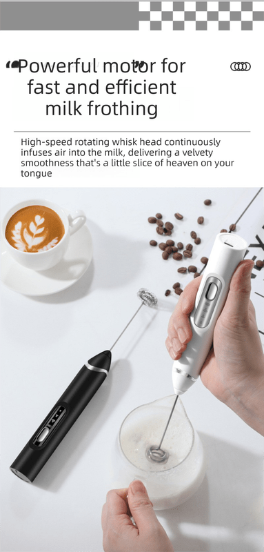 Rechargeable Electric Milk Frother with Metal Stand - Handheld Foam Maker & Egg Beater Set - 3 Speed Mixer with 2 Stainless Steel Whisks for Flat Whites, Lattes & Baking (White) - RnR Galore