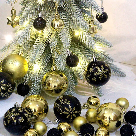 Red and white 44 - Piece Assorted Christmas Baubles Set with Elegant Designs in Wooden Gift Box - 3 - 6cm Decorative Ornaments for Tree, Home & Holiday Display - RnR Galore