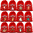 Red flannel Christmas Gift Drawstring Bags Set - Festive Burlap Style Pouches for Candy & Apples - Holiday Decoration - 10 Pcs - RnR Galore
