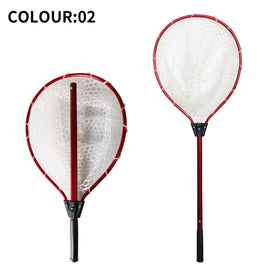Red High Strength Large Landing Net - Fishing Net with Long Foldable Handle and Soft Rubber Netting, Dip Net for Fishing, Ideal for Boat, Pier, River Angling - RnR Galore