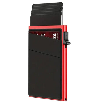 Red Ultra - Slim RFID Blocking Pop - Up Wallet - Automatic Card Holder with Metal Case & Secure Screw Base - RnR Galore