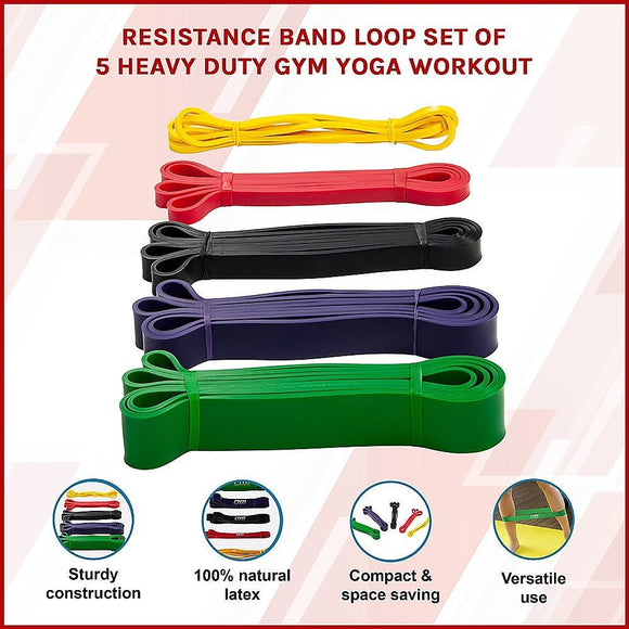 Resistance Band Loop Set of 5 Heavy Duty Gym Yoga Workout - RnR Galore