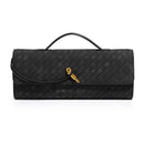 Retro Woven Baguette Handbag for Women Suede Texture PU Leather Shoulder Crossbody Bag Elegant Evening Clutch Black - RnR Galore