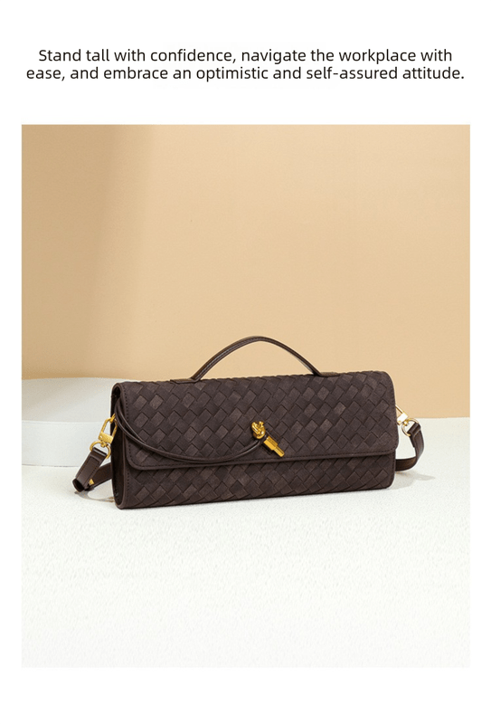 Retro Woven Baguette Handbag for Women Suede Texture PU Leather Shoulder Crossbody Bag Elegant Evening Clutch Brown - RnR Galore