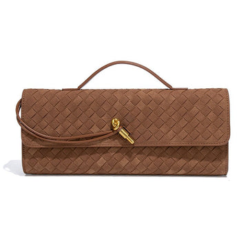 Retro Woven Baguette Handbag for Women Suede Texture PU Leather Shoulder Crossbody Bag Elegant Evening Clutch Brown - RnR Galore