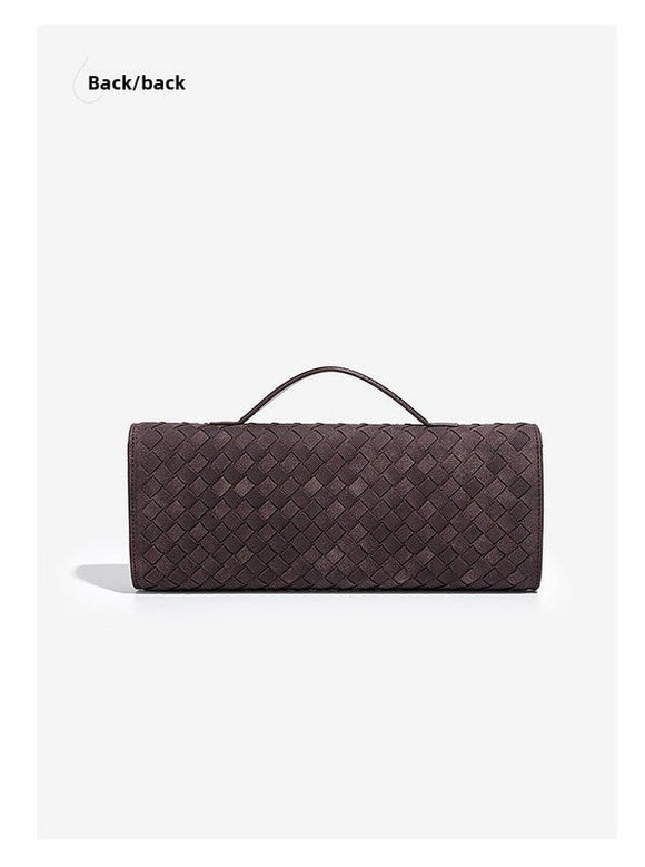 Retro Woven Baguette Handbag for Women Suede Texture PU Leather Shoulder Crossbody Bag Elegant Evening Clutch Burgundy - RnR Galore