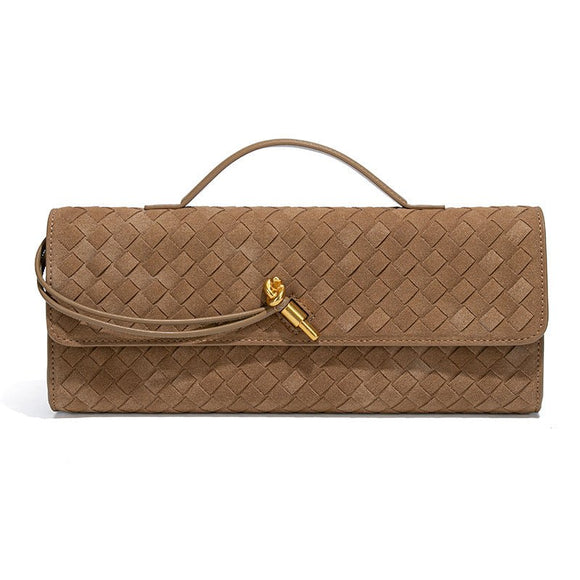 Retro Woven Baguette Handbag for Women Suede Texture PU Leather Shoulder Crossbody Bag Elegant Evening Clutch Khaki - RnR Galore