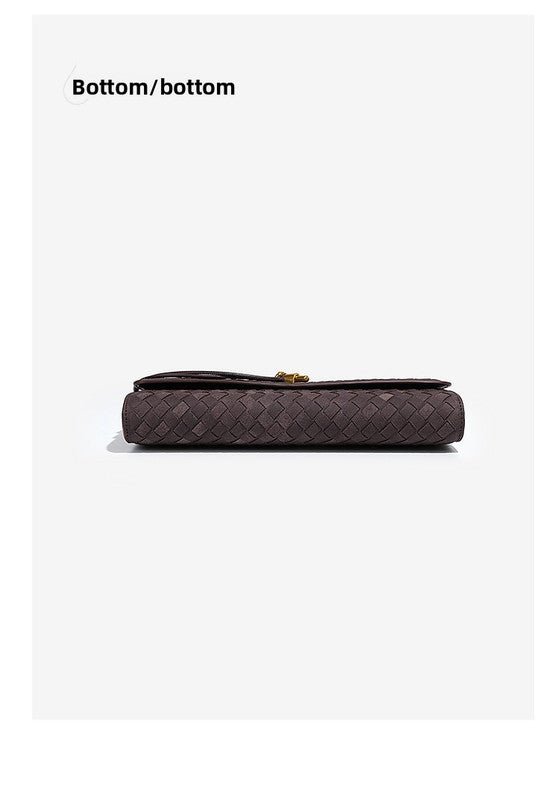 Retro Woven Baguette Handbag for Women Suede Texture PU Leather Shoulder Crossbody Bag Elegant Evening Clutch Khaki - RnR Galore