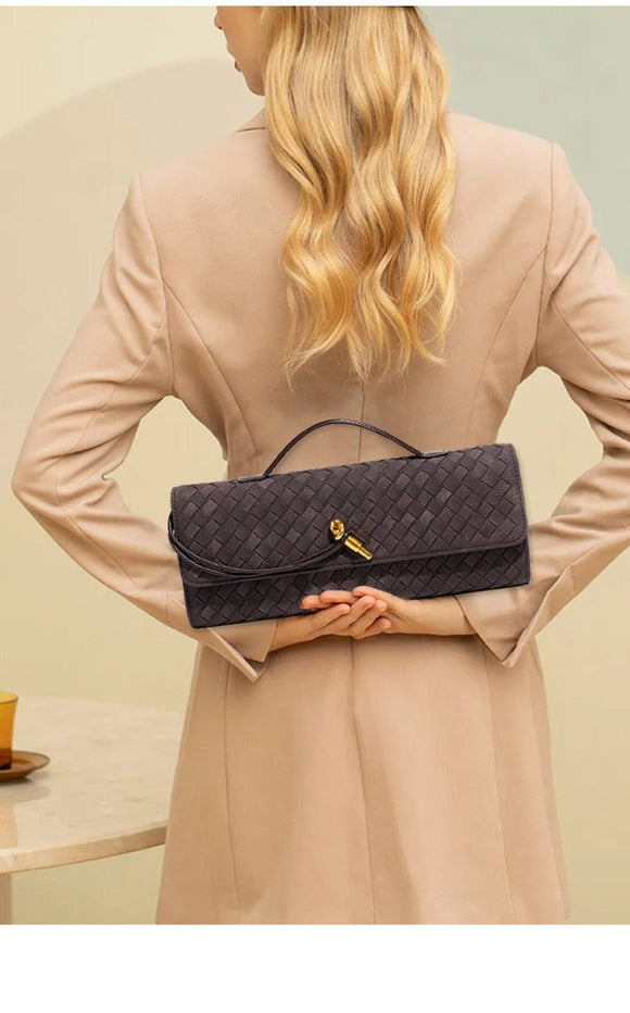 Retro Woven Baguette Handbag for Women Suede Texture PU Leather Shoulder Crossbody Bag Elegant Evening Clutch Olive green - RnR Galore