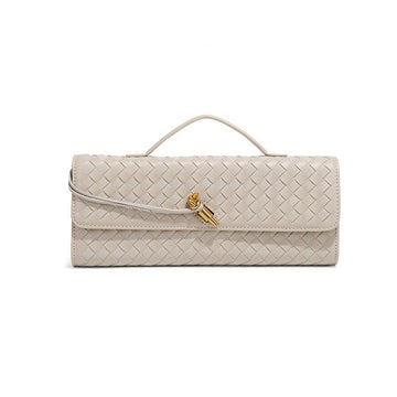 Retro Woven Baguette Handbag for Women Suede Texture PU Leather Shoulder Crossbody Bag Elegant Evening Clutch Sand color - RnR Galore