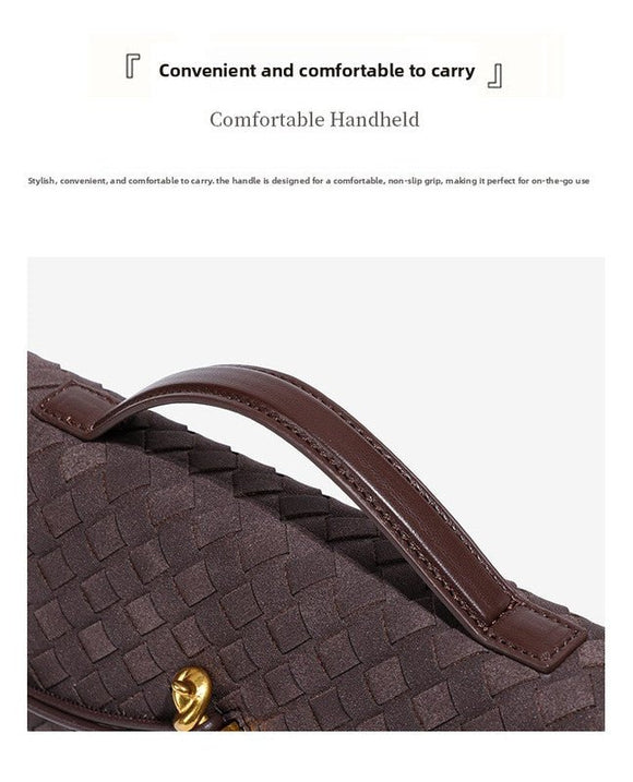 Retro Woven Baguette Handbag for Women Suede Texture PU Leather Shoulder Crossbody Bag Elegant Evening Clutch Sand color - RnR Galore