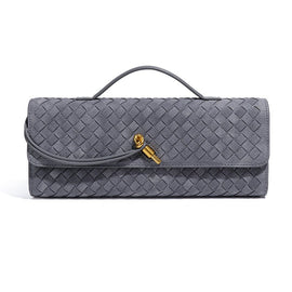 Retro Woven Baguette Handbag for Women Suede Texture PU Leather Shoulder Crossbody Bag Elegant Evening Clutch Warm gray - RnR Galore