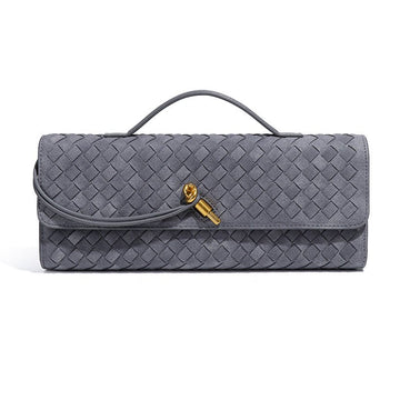 Retro Woven Baguette Handbag for Women Suede Texture PU Leather Shoulder Crossbody Bag Elegant Evening Clutch Warm gray - RnR Galore