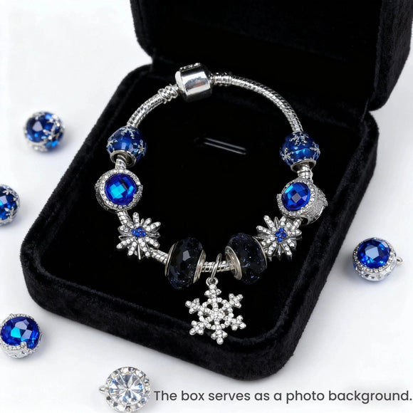 Rhinestone Blue Cat’s Eye Starry Glaze Beads Bracelet with Snowflake Pendant(18cm) - RnR Galore