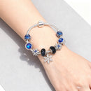 Rhinestone Blue Cat’s Eye Starry Glaze Beads Bracelet with Snowflake Pendant(18cm) - RnR Galore