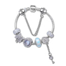 Rhinestone Cat's Eye Glass Bead Charm Bracelet - Heart Lock Pendant(19cm) - RnR Galore