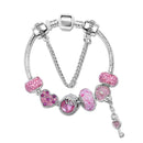 Rhinestone Heart & Bead Alloy Plated Bracelet with Happy Lock Pendant(16cm) - RnR Galore