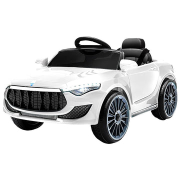 Rigo Kids Electric Ride On Car Cars Music Headlight Remote Control 12V White - RnR Galore