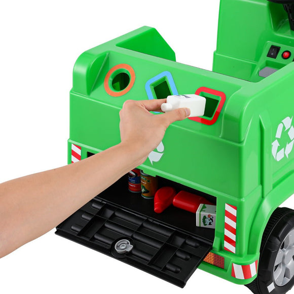 Rigo Kids Ride On Car Garbage Truck Police Light 12V Electric Toys Cars Green - RnR Galore