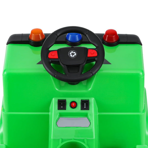Rigo Kids Ride On Car Garbage Truck Police Light 12V Electric Toys Cars Green - RnR Galore