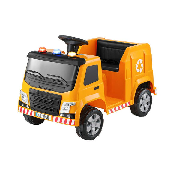Rigo Kids Ride On Car Garbage Truck Police Light 12V Electric Toys Cars Yellow - RnR Galore