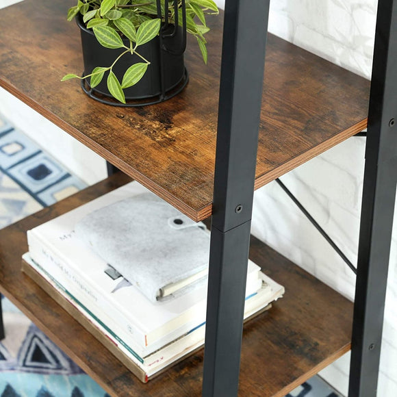 Rustic brown and black steel Metal Frame 4 Tier bookshelf - RnR Galore