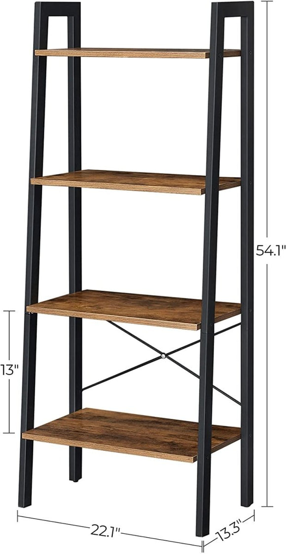 Rustic brown and black steel Metal Frame 4 Tier bookshelf - RnR Galore