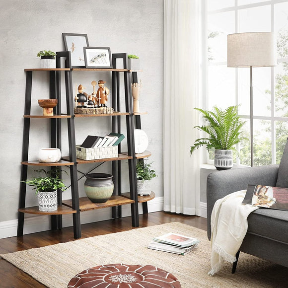 Rustic brown and black steel Metal Frame 4 Tier bookshelf - RnR Galore