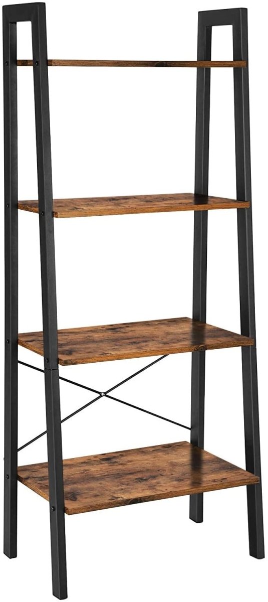 Rustic brown and black steel Metal Frame 4 Tier bookshelf - RnR Galore