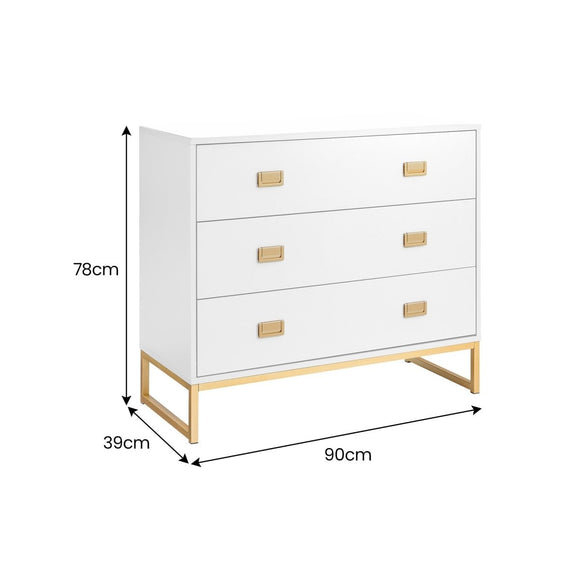 Sarantino Amara Chest of Drawers Tallboy Dresser in White/Gold - RnR Galore
