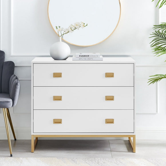 Sarantino Amara Chest of Drawers Tallboy Dresser in White/Gold - RnR Galore