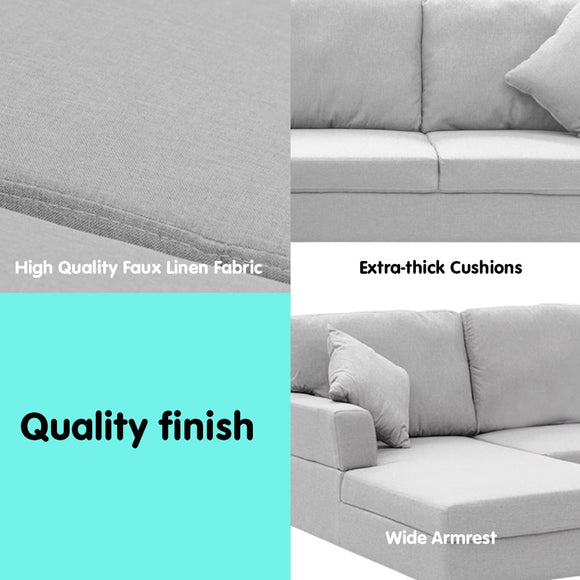 Sarantino Linen Corner Sofa Couch Lounge L - shape W/right Chaise Seat Light Grey - RnR Galore