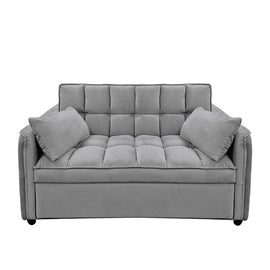 Sarantino Quincy 2 - Seater Velvet Sofa Bed in Dark Grey with Wooden Frame and Tufted Design - RnR Galore
