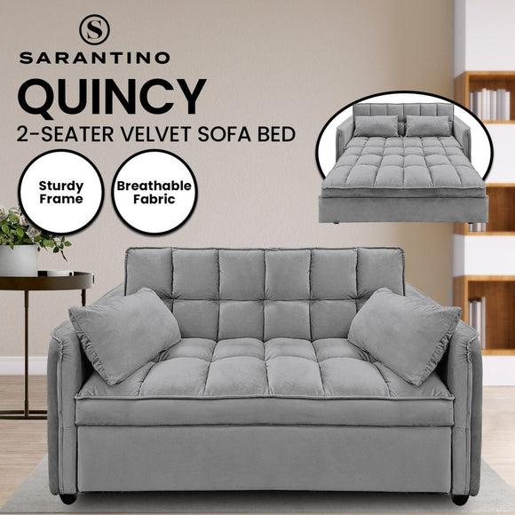 Sarantino Quincy 2 - Seater Velvet Sofa Bed in Dark Grey with Wooden Frame and Tufted Design - RnR Galore