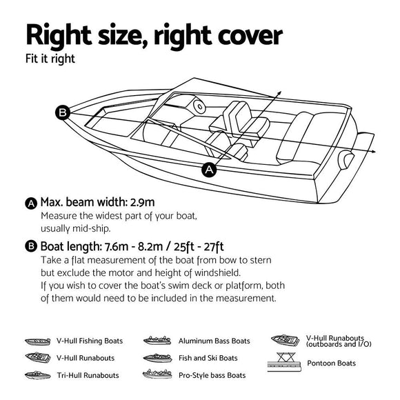Seamanship Boat Cover 25 - 27ft Trailerable Jumbo Marine 600D Heavy Duty Black - RnR Galore
