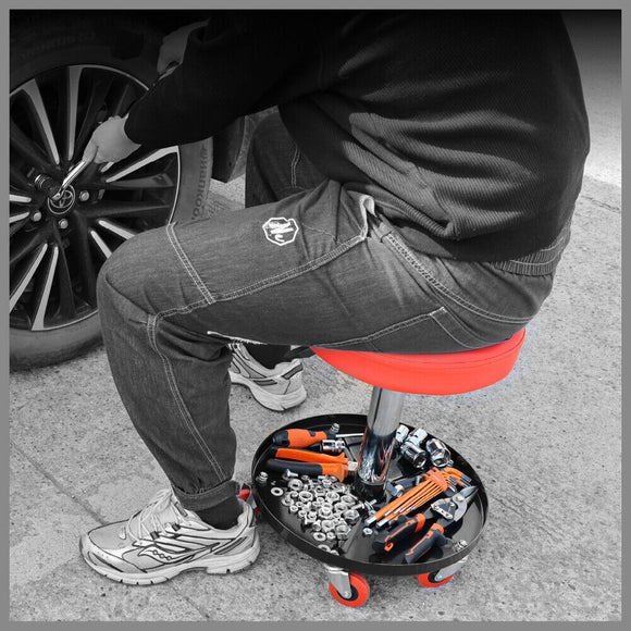 SEDY 150kg Load Pneumatic Roller Seat Mechanic Rolling Stool With Tool Tray AU - RnR Galore