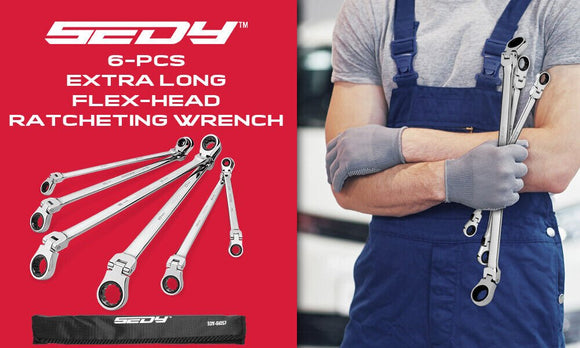SEDY 6Pcs Extra Long Flex - Head Ratchet Spanner Set Double Box End Spanner 8 - 19mm - RnR Galore
