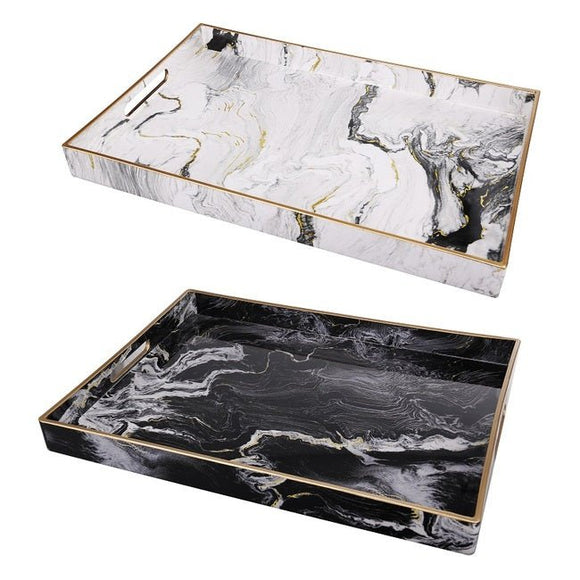 Set 2 Marble Patterned Rectangular Trays 48cm - RnR Galore
