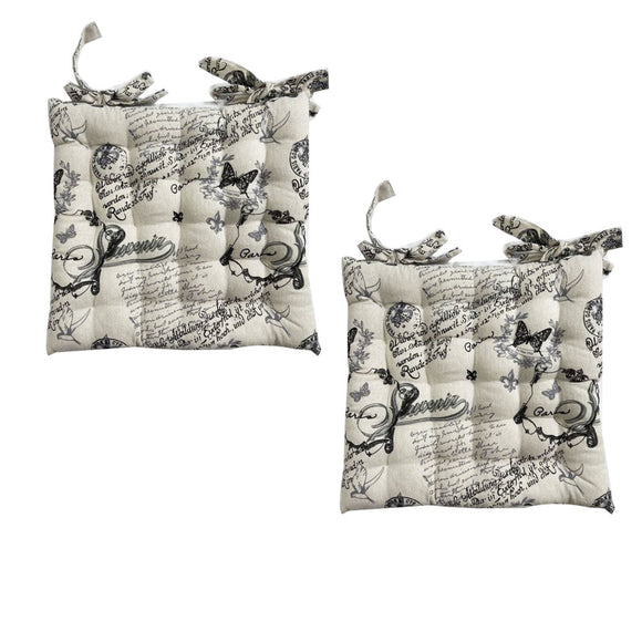Set of 2 Cotton Cover Chair Pads 40 x 40 cm French Vintage Lettering - RnR Galore