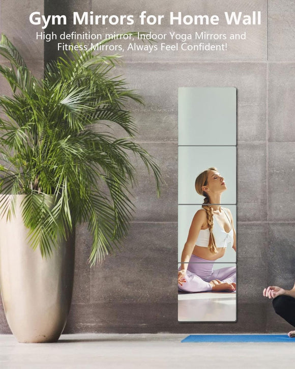 Shatterproof Acrylic Mirror Tiles – 4 - Pack Wall Stickers for Kids, Home Gym, Bedroom & Bathroom, Easy Peel - and - Stick Decorative Mirrors with Double - Sided Tape (Silver,12" x 12") - RnR Galore