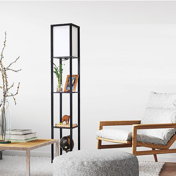 Shelf Floor Lamp - Shade Diffused Light Source with Open - Box Shelves - RnR Galore