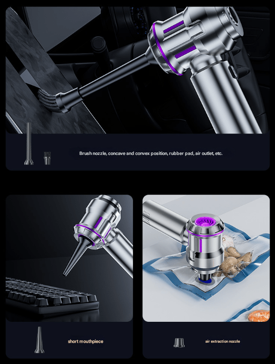 Silver and Purple 4 - in - 1 Cordless Handheld Vacuum Cleaner - Powerful 16KPa Suction with Brushless Motor, Blower & Air Pump - RnR Galore