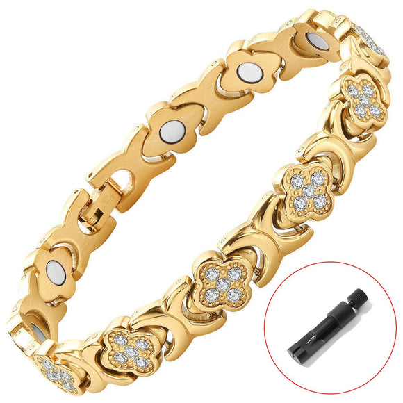 Silver New Fashion Lightweight Luxury Four - Leaf Clover Diamond Inlaid Bracelet - Alloy Magnetic Watch Band Style Bracelet for Women + Free Disassembly Tool - RnR Galore