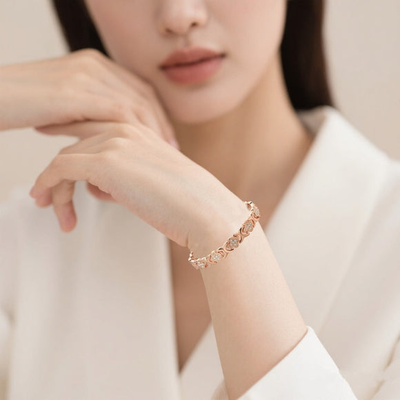 Silver New Fashion Lightweight Luxury Four - Leaf Clover Diamond Inlaid Bracelet - Alloy Magnetic Watch Band Style Bracelet for Women + Free Disassembly Tool - RnR Galore