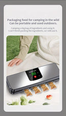 silver Rechargeable Vacuum Sealer with USB Port, designed for preserving food in both dry and wet environments, equipped with an LED screen, ideal for travel and camping. - RnR Galore
