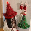 Silver Sparkly Tinsel Christmas Tree Hat - Festive Holiday Party Headwear for Adults & Kids - RnR Galore