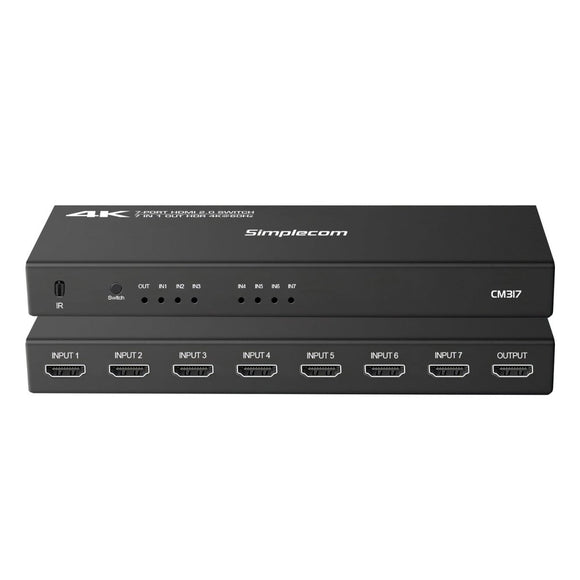 Simplecom CM317 7 - Port HDMI 2.0 Switch with Remote 7 IN 1 OUT Splitter HDCP 2.2 4K@60Hz - RnR Galore